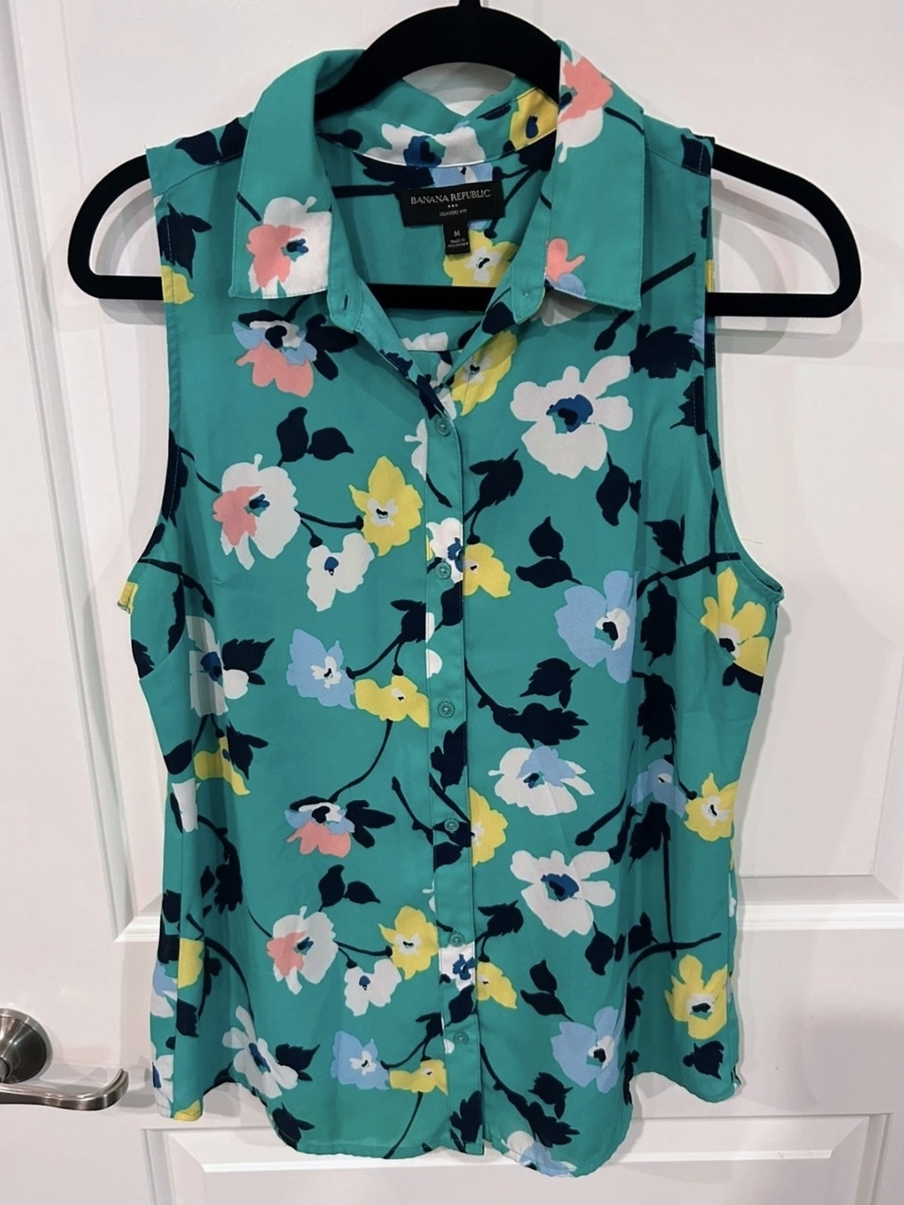 Banana Republic Teal Floral Sleeveless Button-Front Camisole